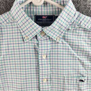 Vineyard Vines Slim Fit Tucker Shirt Large Blue Check Stretch Oxford Button Down